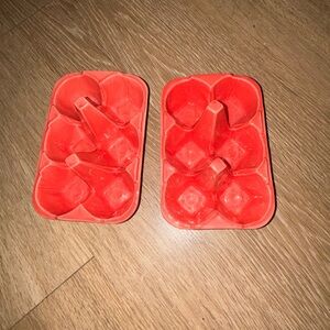 Set of 2 Anthropologie Biscuit Ceramic 6-Egg Holder Dish in Coral Red Easter